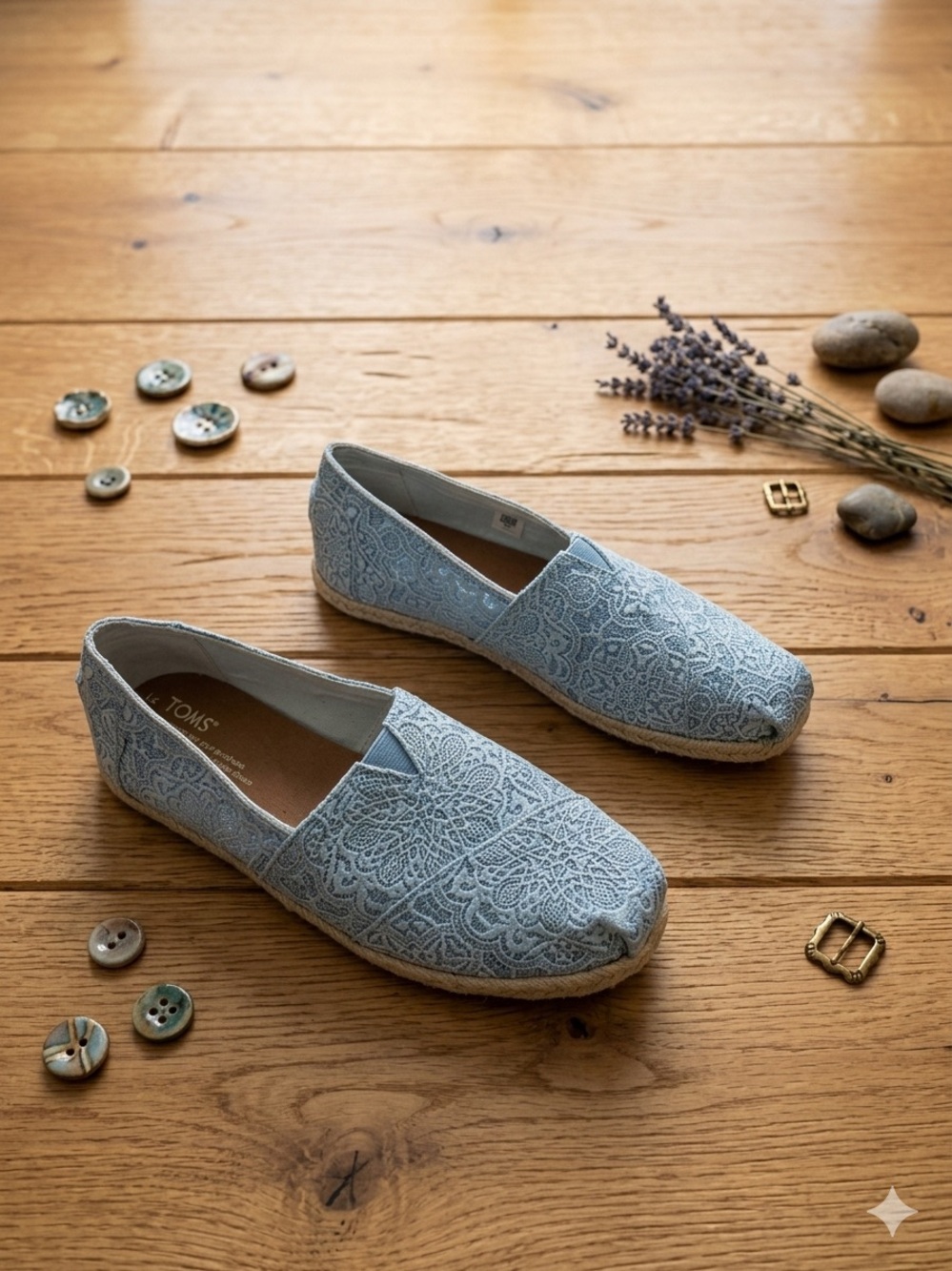 Toms Women's Light Blue Lace-Pattern Espadrille Slip-Ons